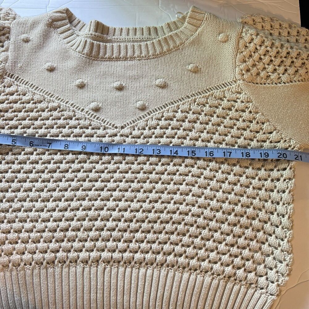 Lucky Brand Women Sweater Size Large Natural Ivory Knitted Textured Cotton Crop - Picture 11 of 11